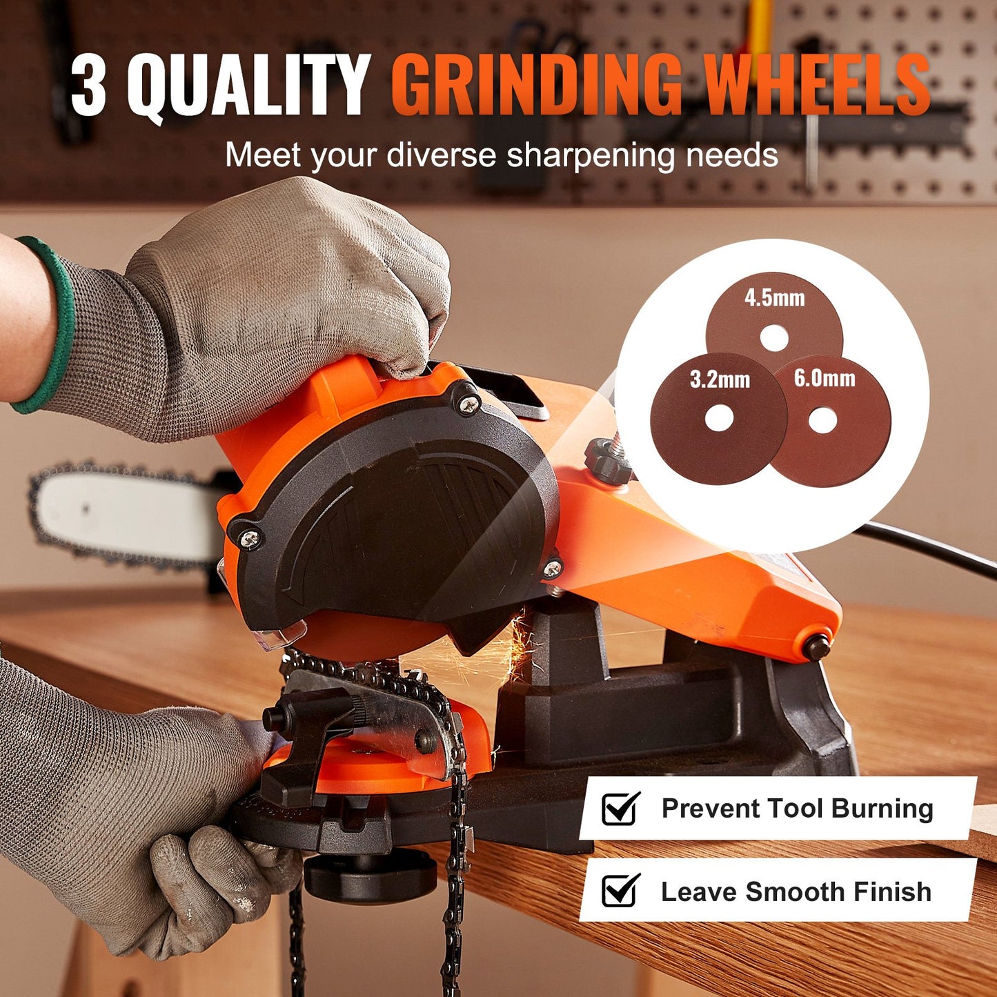 Electric Chainsaw Sharpener, 140W Electric Saw Chain Blade Sharpener 5700RPM, Professional Bench Chain Saw Sharpening Tool with 3 Grinding Wheels Fit 0.25" to 0.404" Pitch Chains