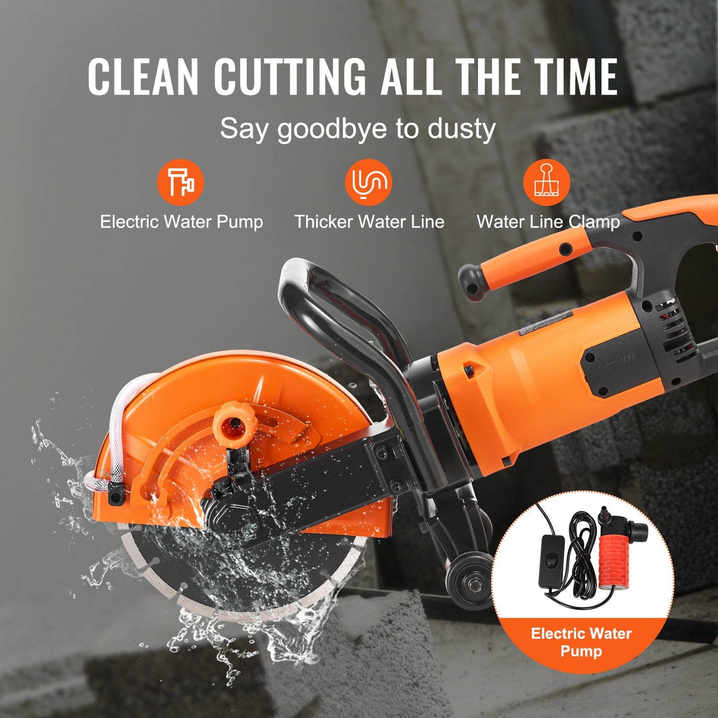 Electric Concrete Saw, 9 in, 1800 W Motor Circular Saw Cutter with 3.5 in Cutting Depth, Wet/Dry Disk Saw Cutter Includes Water Line, Pump and Blade, for Stone, Brick