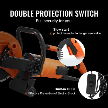 Electric Concrete Saw, 9 in, 1800 W Motor Circular Saw Cutter with 3.5 in Cutting Depth, Wet/Dry Disk Saw Cutter Includes Water Line, Pump and Blade, for Stone, Brick
