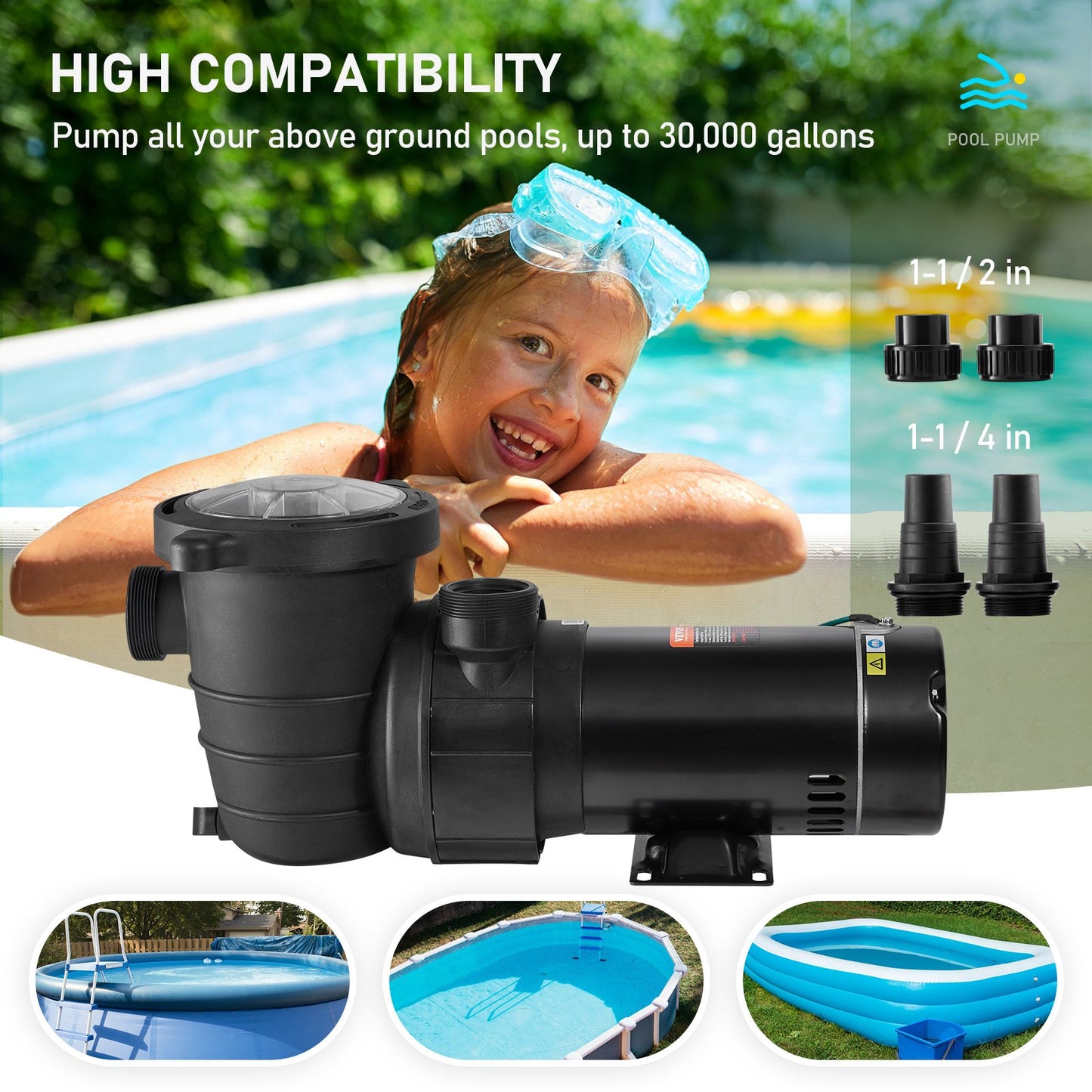 Swimming Pool Pump 2.0HP 115V 1500W, Single Speed Pumps for Above Ground Pool, Powerful Pool Pumps with Strainer Basket, 5400 GPH Max. Flow, ETL Certification
