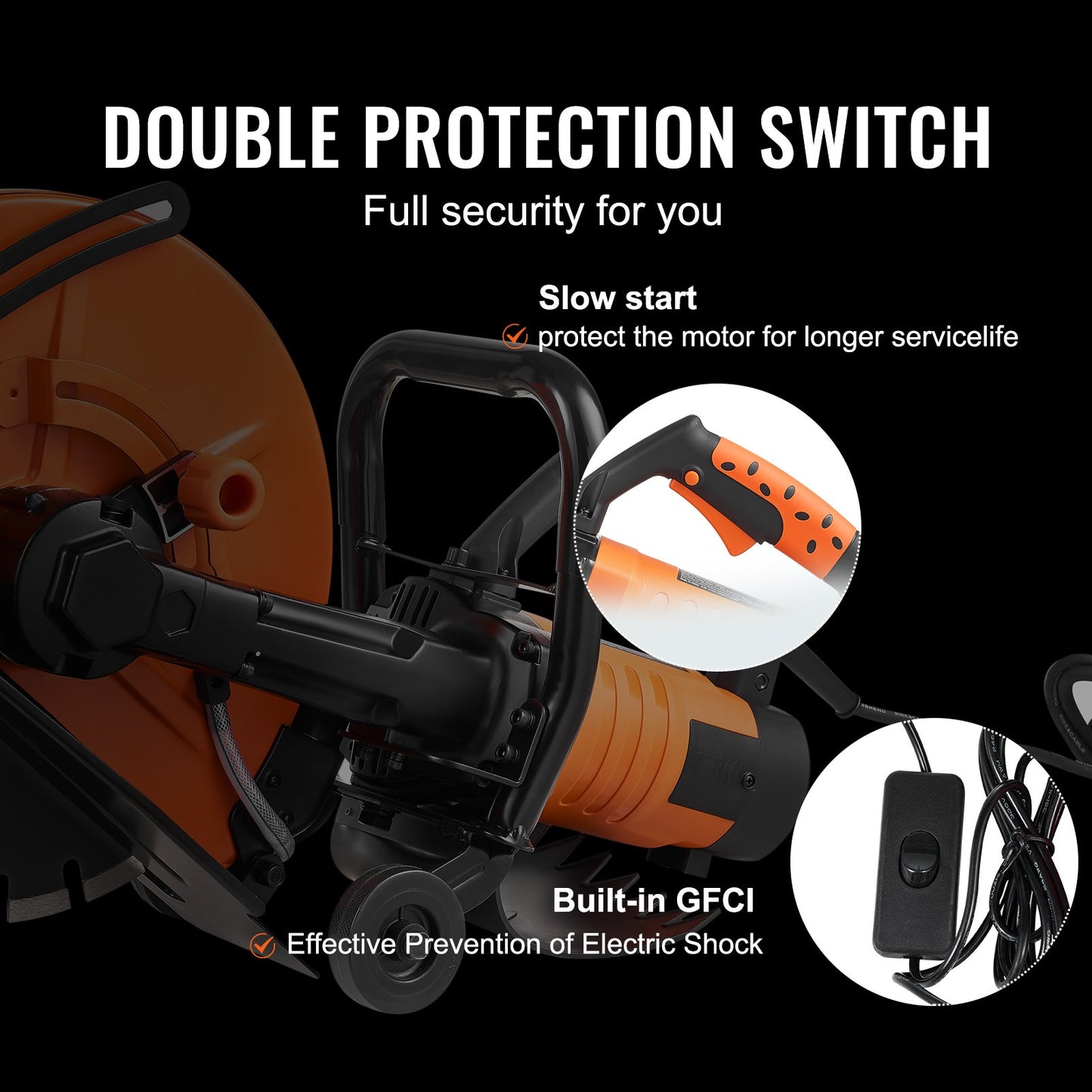 Electric Concrete Saw, 14 in Circular Saw Cutter with 5 in Cutting Depth, Wet/Dry Disk Saw Cutter Includes Water Line, Pump and Blade, for Stone, Brick, Porcelain, Concrete, 3200W/15A Motor