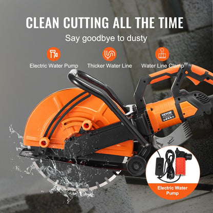 Electric Concrete Saw, 16 in, 3200 W Motor Circular Saw Cutter with Max. 6 in Adjustable Cutting Depth, Wet Disk Saw Cutter Includes Water Line, Pump and Blade, for Stone, Brick