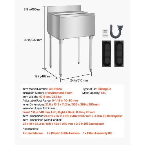 Commercial Ice Bin 61 L Wonderful Ice Bin with Sliding Lid Bottle Holder | EU