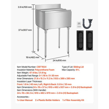 Commercial Ice Bin 61 L Wonderful Ice Bin with Sliding Lid Bottle Holder | EU