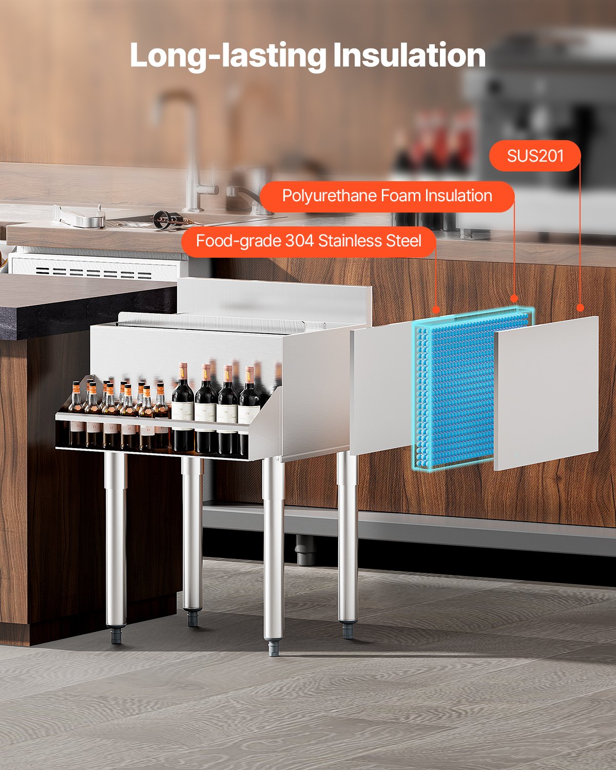 Commercial Ice Bin 61.6L Wonderful Ice Bin with Sliding Lid for Kitchen