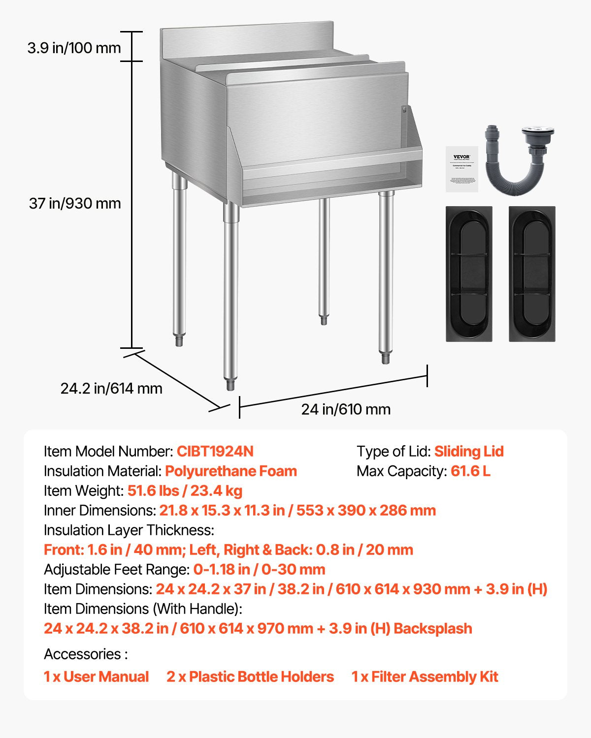 Commercial Ice Bin 61.6L Wonderful Ice Bin with Sliding Lid for Kitchen