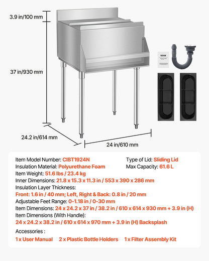 Commercial Ice Bin 61.6L Wonderful Ice Bin with Sliding Lid for Kitchen