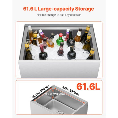 Gewerbe-Eisbehälter 61,6 L Eisbox auf Rädern mit Staufach unten | EU