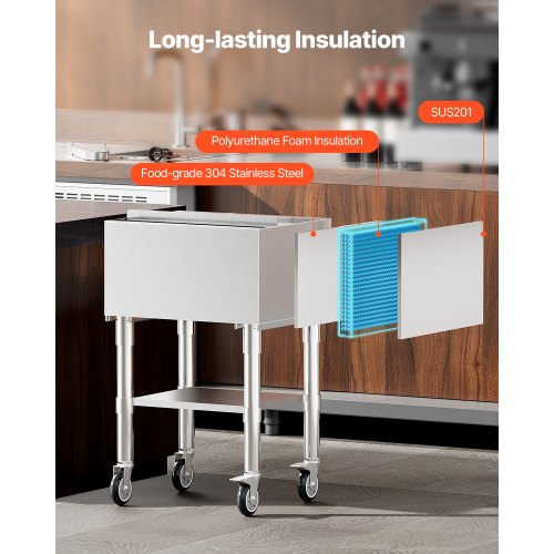 Gewerbe-Eisbehälter 61,6 L Eisbox auf Rädern mit Staufach unten | EU