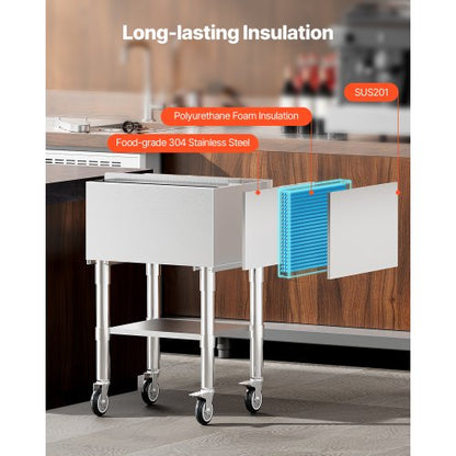 Gewerbe-Eisbehälter 61,6 L Eisbox auf Rädern mit Staufach unten | EU