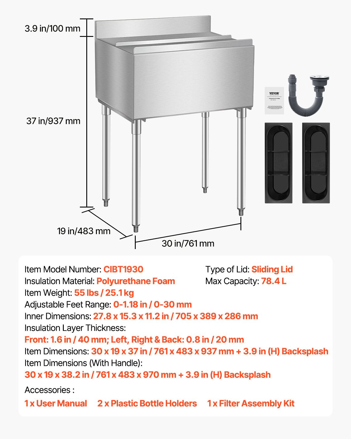 Commercial Ice Bin 78.4L Wonderful Ice Bin with Sliding Lid for Kitchen