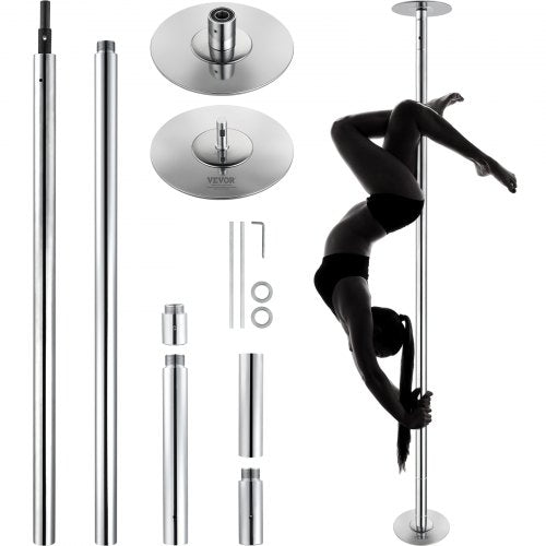 Professional Dancing Pole, Spinning Static Dancing Pole Kit, Portable Removable Pole, 45mm Heavy-Duty Stainless Steel Pole, Height Adjustable Fitness Pole, for Exercise Home Club Gym, Silver
