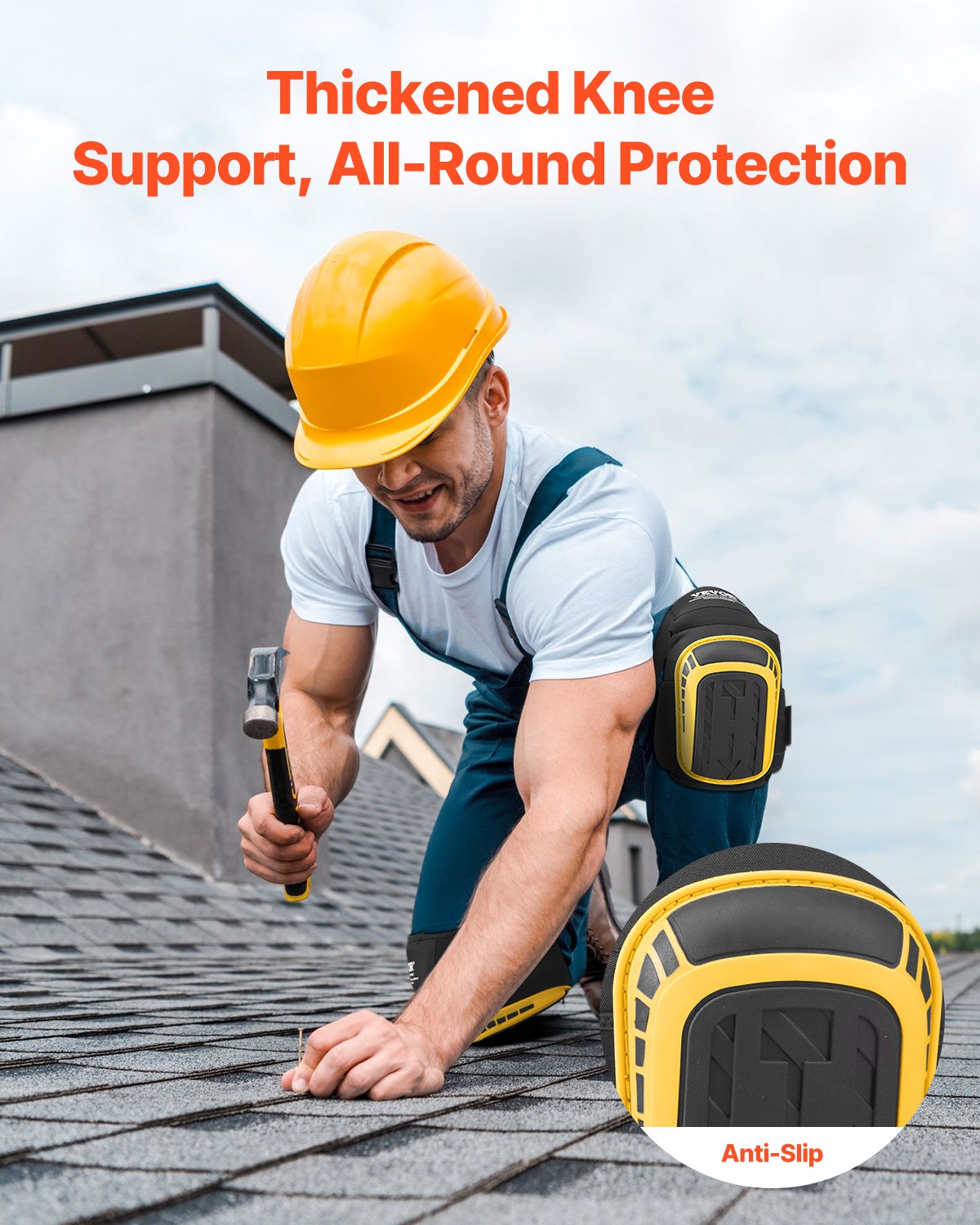 Knee Pads for Work, Extended Heavy Duty Construction Knee Pads with 2 Extension Straps, Anti-slip Foam Gel Knee Pads, Men & Women, for Gardening Flooring Roofing and Cleaning, Yellow and Black