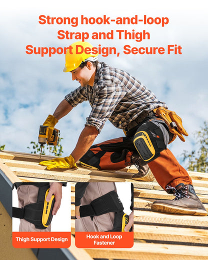 Knee Pads for Work, Extended Heavy Duty Construction Knee Pads with 2 Extension Straps, Anti-slip Foam Gel Knee Pads, Men & Women, for Gardening Flooring Roofing and Cleaning, Yellow and Black