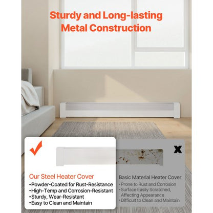 Golvlistervärmarskydd, Basic Series 1526 mm Standard Elvärmare Frontskydd för Hemförbättring, Kraftigt Stål, Enkel Montering för Sovrum Byte av Gammalt Skydd, Vit |  EU