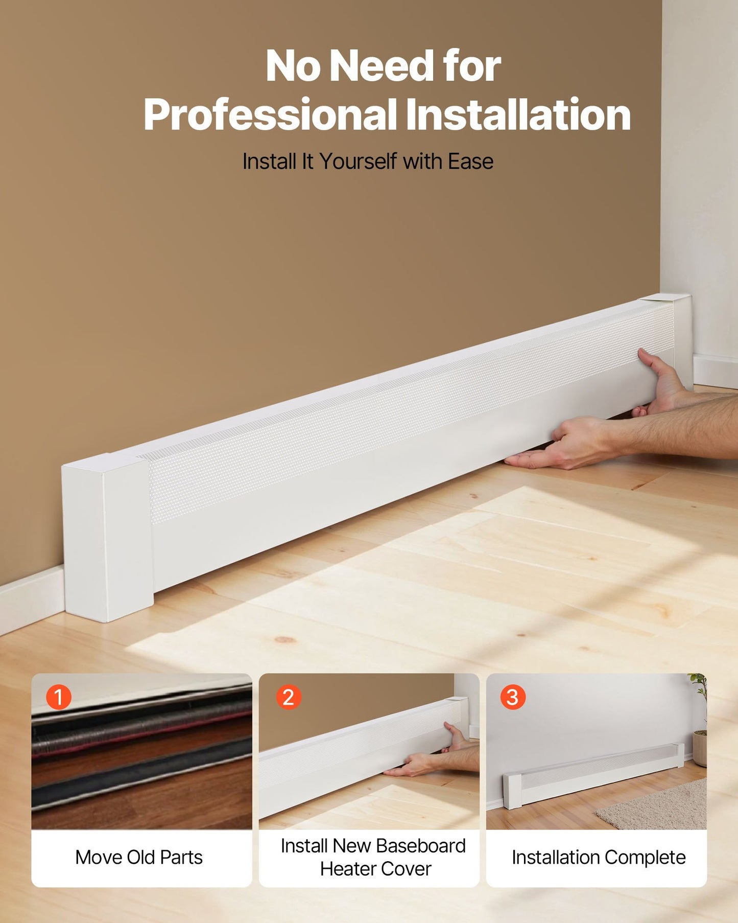 Baseboard Heater Covers, Basic Series 5 ft Standard Electric Heating Unit Front Cover for Home Improvement, Heavy-duty Steel, Easy Installation for Bedroom Replacing Old Cover, White