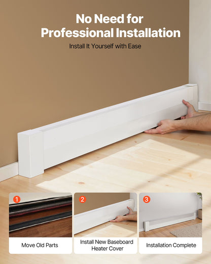 Baseboard Heater Covers, Basic Series 5 ft Standard Electric Heating Unit Front Cover for Home Improvement, Heavy-duty Steel, Easy Installation for Bedroom Replacing Old Cover, White