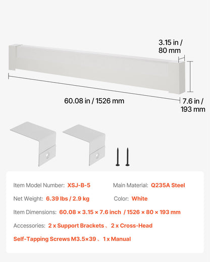 Baseboard Heater Covers, Basic Series 5 ft Standard Electric Heating Unit Front Cover for Home Improvement, Heavy-duty Steel, Easy Installation for Bedroom Replacing Old Cover, White