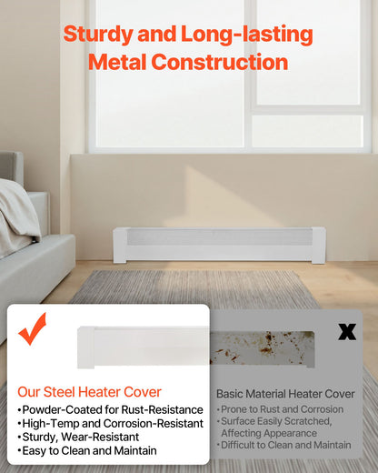 Baseboard Heater Covers, Basic Series 4 ft Standard Electric Heating Unit Front Cover for Home Improvement, Heavy-duty Steel, Easy Installation for Bedroom Replacing Old Cover, White