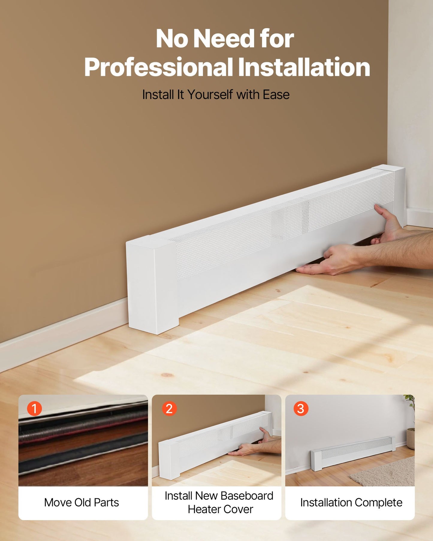 Baseboard Heater Covers, Basic Series 4 ft Standard Electric Heating Unit Front Cover for Home Improvement, Heavy-duty Steel, Easy Installation for Bedroom Replacing Old Cover, White