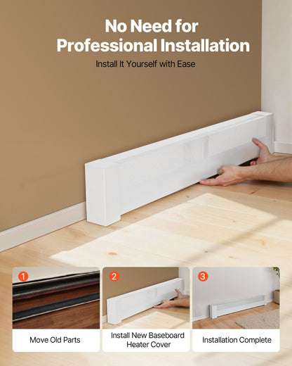 Baseboard Heater Covers, Basic Series 4 ft Standard Electric Heating Unit Front Cover for Home Improvement, Heavy-duty Steel, Easy Installation for Bedroom Replacing Old Cover, White