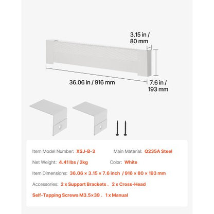 Golvlistervärmarskydd, Basic Series 916 mm Standard Elvärmare Frontskydd för Hemförbättring, Kraftigt Stål, Enkel Montering för Sovrum Byte av Gammalt Skydd, Vit |  EU