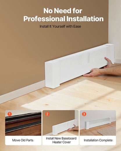 Baseboard Heater Covers, Basic Series 3 ft Standard Electric Heating Unit Front Cover for Home Improvement, Heavy-duty Steel, Easy Installation for Bedroom Replacing Old Cover, White