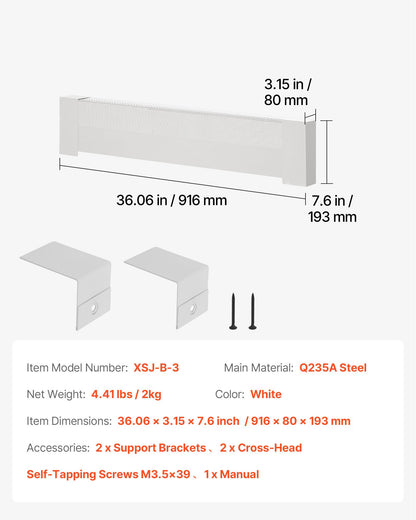 Baseboard Heater Covers, Basic Series 3 ft Standard Electric Heating Unit Front Cover for Home Improvement, Heavy-duty Steel, Easy Installation for Bedroom Replacing Old Cover, White