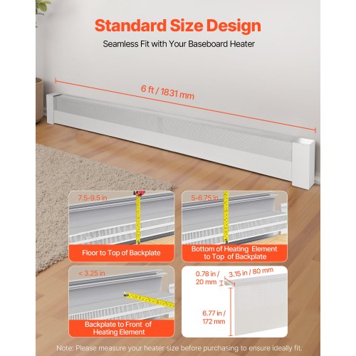 Golvlistervärmarskydd, Basic Series 1831 mm Standard Elvärmare Frontskydd för Hemförbättring, Kraftigt Stål, Enkel Montering för Sovrum Byte av Gammalt Skydd, Vit |  EU