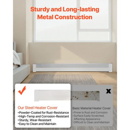 Golvlistervärmarskydd, Basic Series 1831 mm Standard Elvärmare Frontskydd för Hemförbättring, Kraftigt Stål, Enkel Montering för Sovrum Byte av Gammalt Skydd, Vit |  EU