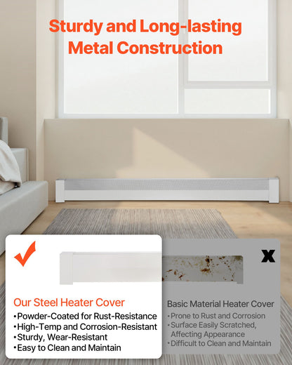 Baseboard Heater Covers, Basic Series 6 ft Standard Electric Heating Unit Front Cover for Home Improvement, Heavy-duty Steel, Easy Installation for Bedroom Replacing Old Cover, White