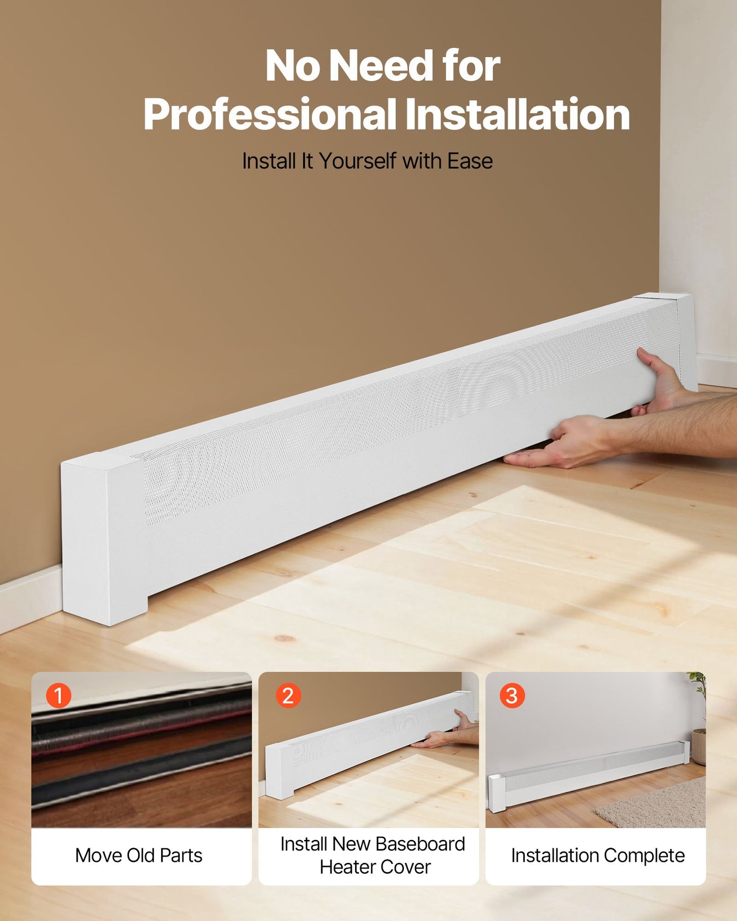 Baseboard Heater Covers, Basic Series 6 ft Standard Electric Heating Unit Front Cover for Home Improvement, Heavy-duty Steel, Easy Installation for Bedroom Replacing Old Cover, White