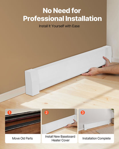 Baseboard Heater Covers, Premium Series 4 ft Standard Electric Heating Unit Front Cover for Home Improvement, Heavy-duty Steel, Easy Installation for Bedroom Replacing Old Cover, White