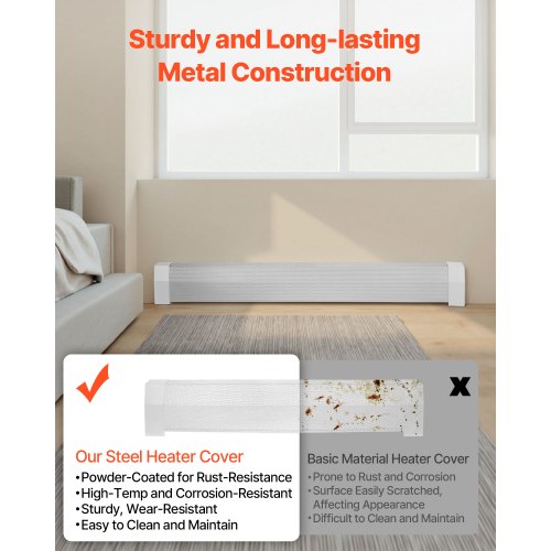 Golvlistervärmarskydd, Premium-serien 1527 mm Standard Elvärmare Frontskydd för Hemförbättring, Kraftigt Stål, Enkel Montering för Sovrum Byte av Gammalt Skydd, Vit |  EU