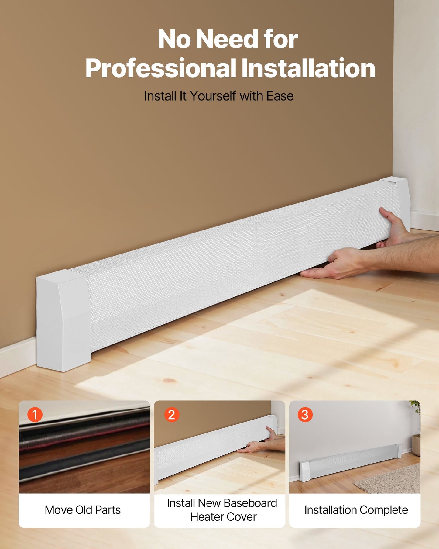 Baseboard Heater Covers, Premium Series 5 ft Standard Electric Heating Unit Front Cover for Home Improvement, Heavy-duty Steel, Easy Installation for Bedroom Replacing Old Cover, White