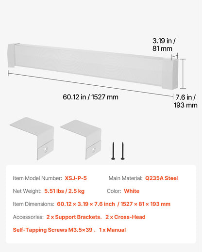 Baseboard Heater Covers, Premium Series 5 ft Standard Electric Heating Unit Front Cover for Home Improvement, Heavy-duty Steel, Easy Installation for Bedroom Replacing Old Cover, White