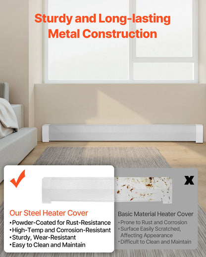 Baseboard Heater Covers, Premium Series 6 ft Standard Electric Heating Unit Front Cover for Home Improvement, Heavy-duty Steel, Easy Installation for Bedroom Replacing Old Cover, White