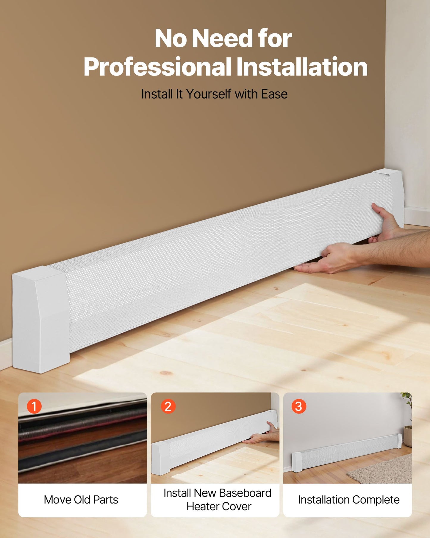 Baseboard Heater Covers, Premium Series 6 ft Standard Electric Heating Unit Front Cover for Home Improvement, Heavy-duty Steel, Easy Installation for Bedroom Replacing Old Cover, White