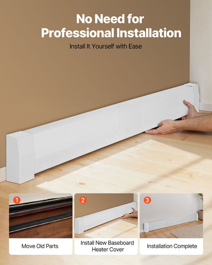 Baseboard Heater Covers, Premium Series 6 ft Standard Electric Heating Unit Front Cover for Home Improvement, Heavy-duty Steel, Easy Installation for Bedroom Replacing Old Cover, White