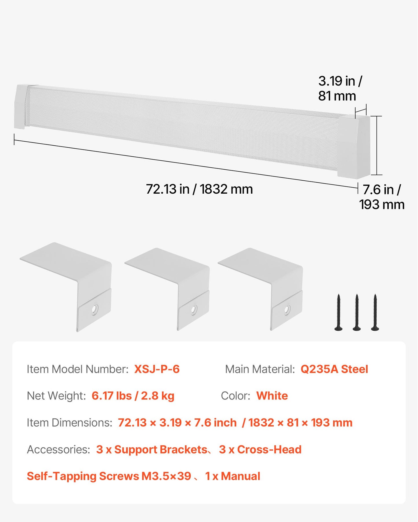 Baseboard Heater Covers, Premium Series 6 ft Standard Electric Heating Unit Front Cover for Home Improvement, Heavy-duty Steel, Easy Installation for Bedroom Replacing Old Cover, White