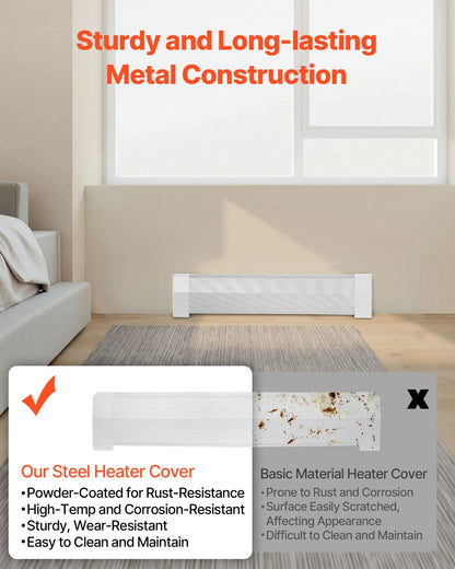 Baseboard Heater Covers, Premium Series 3 ft Standard Electric Heating Unit Front Cover for Home Improvement, Heavy-duty Steel, Easy Installation for Bedroom Replacing Old Cover, White
