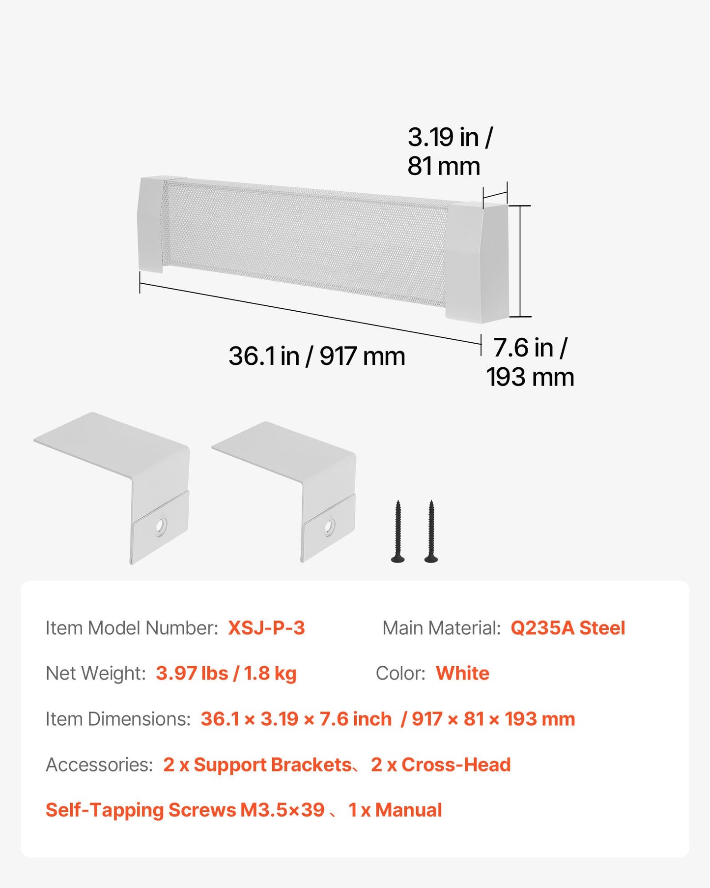 Baseboard Heater Covers, Premium Series 3 ft Standard Electric Heating Unit Front Cover for Home Improvement, Heavy-duty Steel, Easy Installation for Bedroom Replacing Old Cover, White