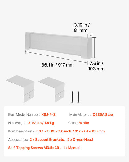 Baseboard Heater Covers, Premium Series 3 ft Standard Electric Heating Unit Front Cover for Home Improvement, Heavy-duty Steel, Easy Installation for Bedroom Replacing Old Cover, White