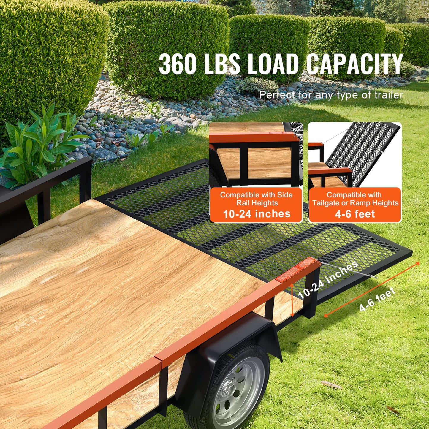 TrailTailgate er Lift Assist, Max 180 lbs lastkapacitet, kompatibel med Open Utility Trailer Baklucka och ramp, med 10 till 24 tums höjd sidosäck och 4 till 6 fots höjd baklucka eller ramp