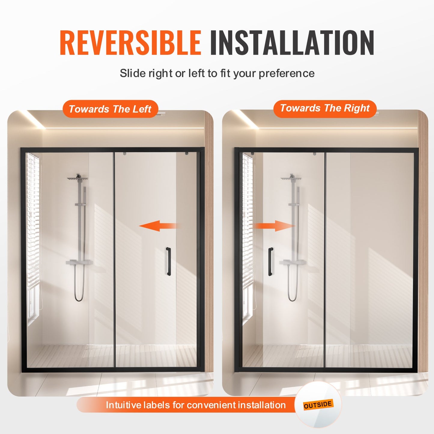 Frameless shower door, 57.7-59" x 70" tempered glass 1/4" matte black