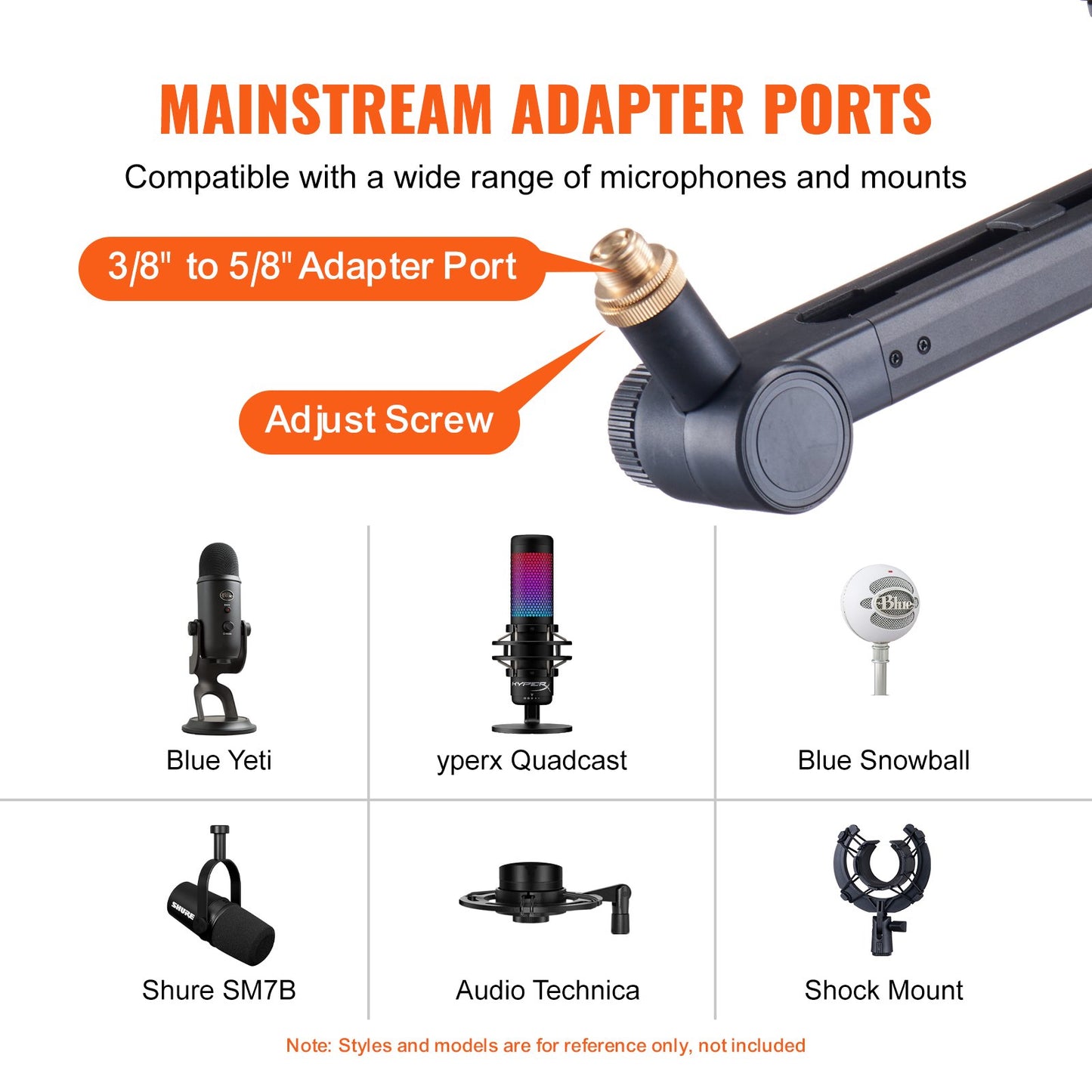 Microphone Boom Arm with Desk Mount, 360° Rotatable, Adjustable Mic Stand with 3/8" to 5/8" Adapter Port, for Recording Blue Yeti Hyperx Quadcast Blue Snowball Shure SM7B Audio Technica