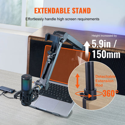 Microphone Boom Arm with Desk Mount, 360° Rotatable, Adjustable Mic Stand with 3/8" to 5/8" Adapter Port Headset Hook, for Blue Yeti Hyperx Quadcast Blue Snowball Shure SM7B Audio Technica