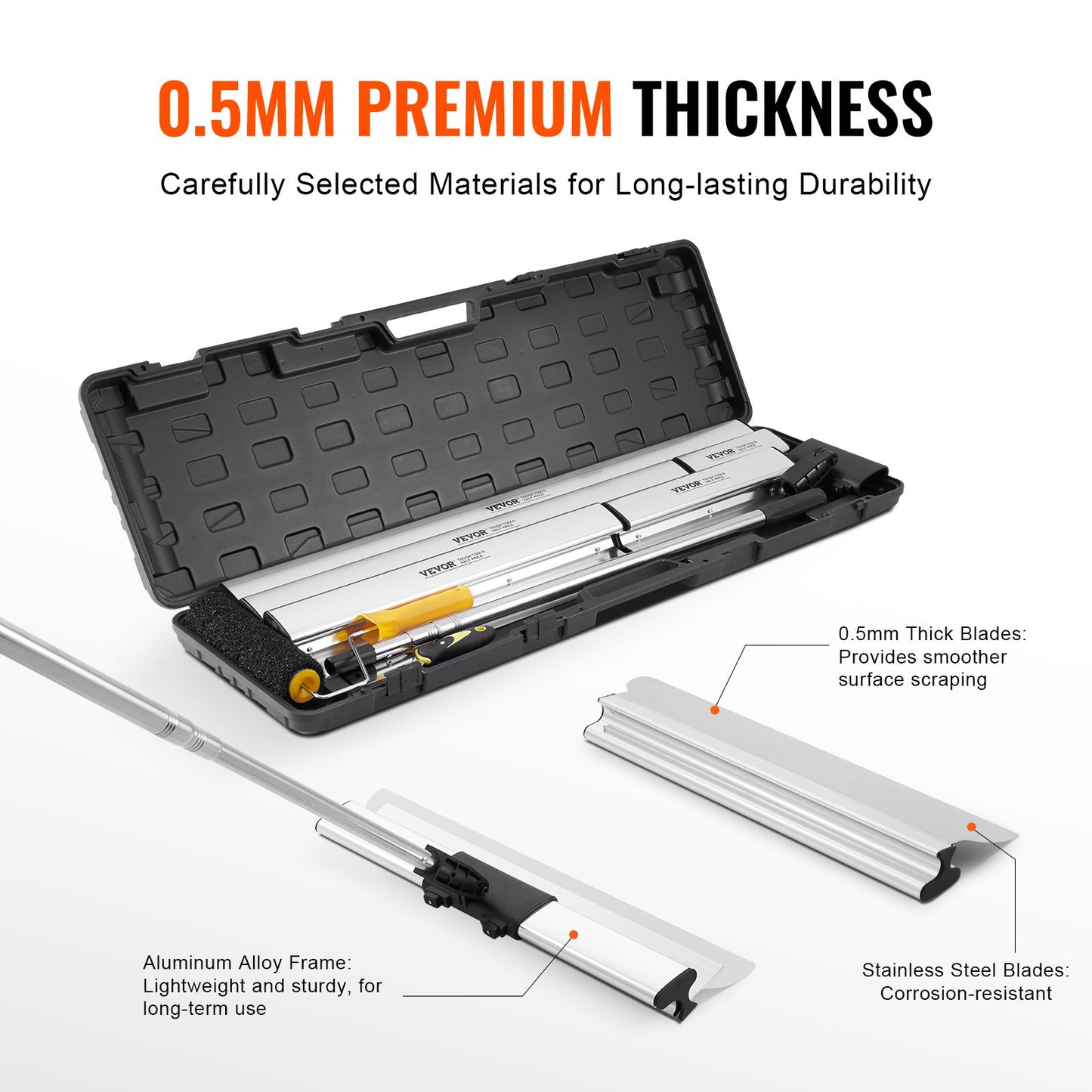 Gipsskimmande bladset, 10/16/24/32/40 i skimningsblad + 34-81,6 i förlängningshandtagsstång, rostfri kniv Professionell skimcoatverktyg, för gips/vägg/gipsskiva