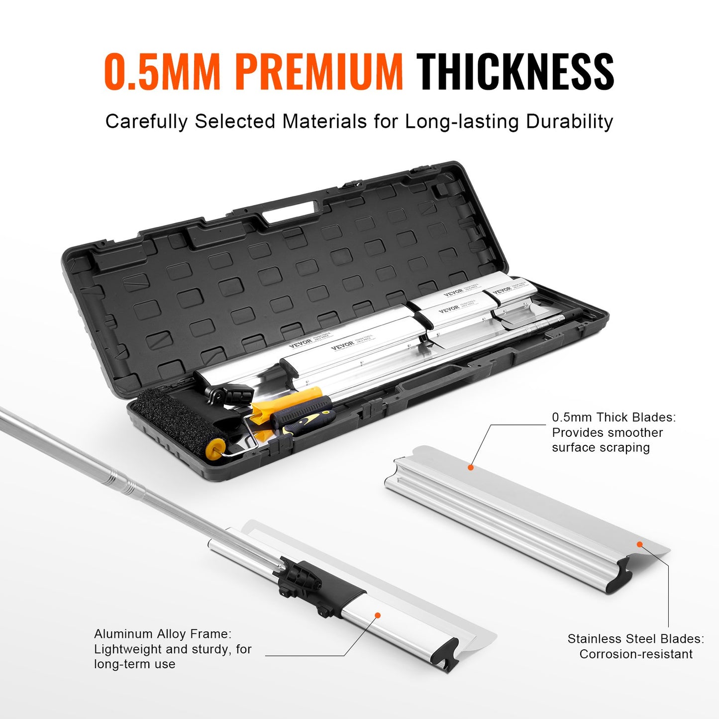 Gipsskimningsbladssats, 7/10/14/16/24 i skimningsblad + 34 - 81,6 tums förlängningshandtagsstång, kniv i rostfritt stål Professionella skimcoatverktyg, för gips/vägg/gipsskiva