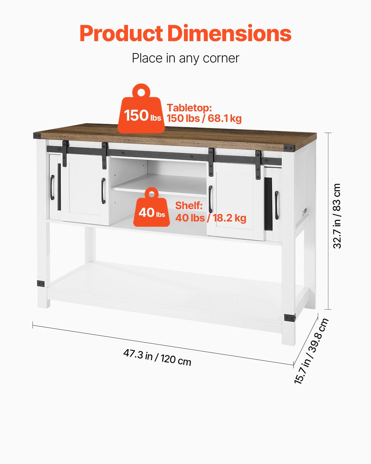 Coffee Bar Cabinet, 47.3 x 15.7 x 32.7 in Farmhouse Coffee Bar Cabinet with 4-Tier Storage, Coffee Bar Table with Barn Doors, Farmhouse Sideboard Buffet Cabinet for Living Room, Entryway